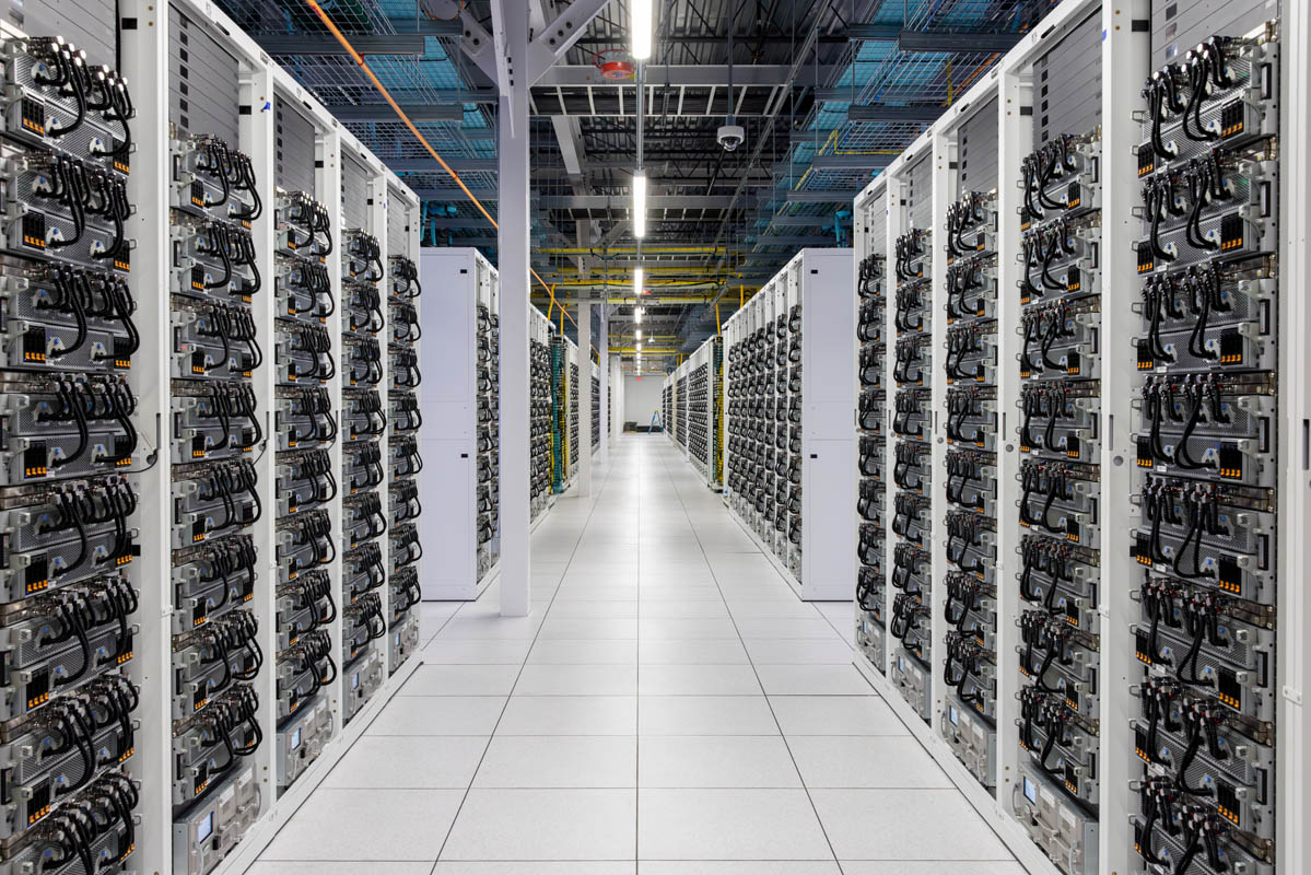 Rows of computing equipment and cabling in a data center